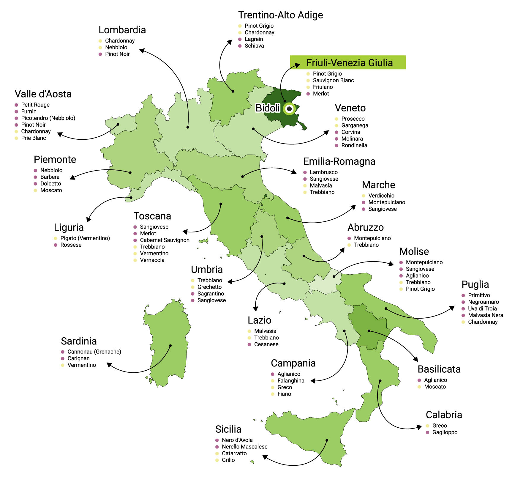 Mapa vinařství Bidoli