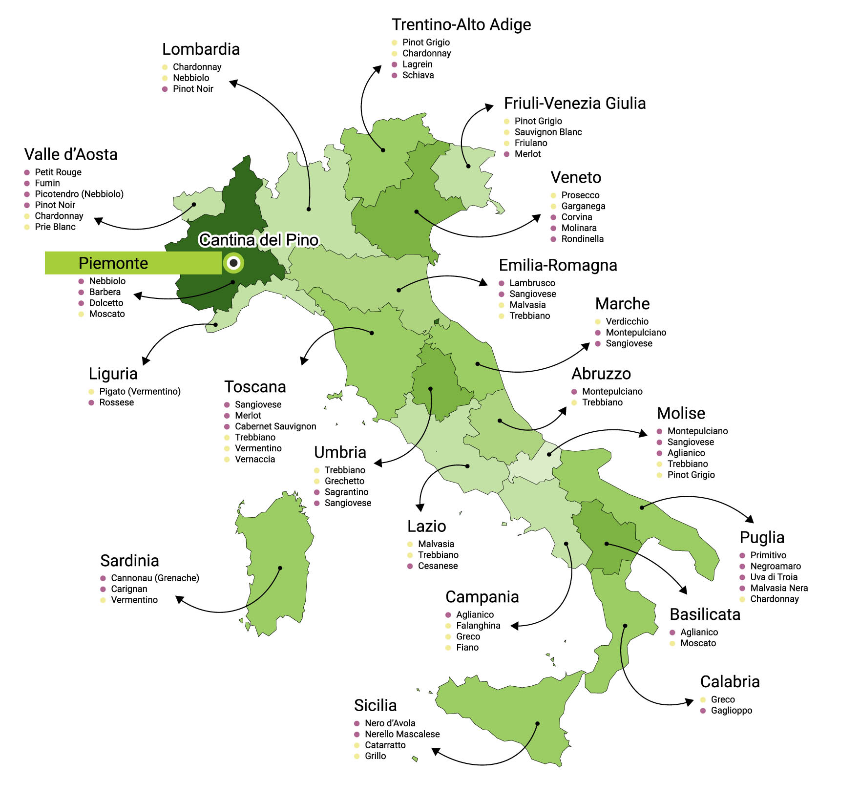 Mapa vinařství Cantina del Pino