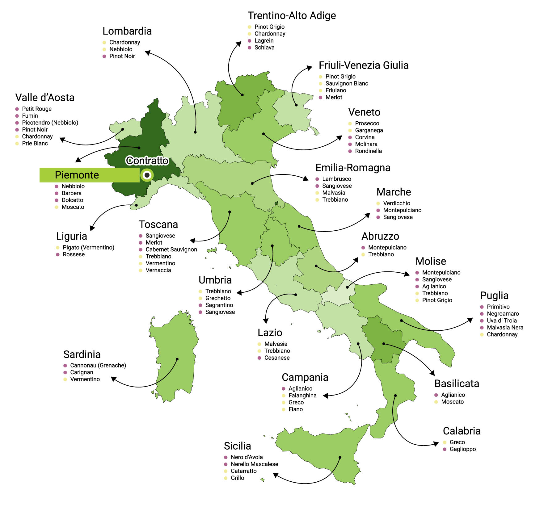 Mapa vinařství Contratto