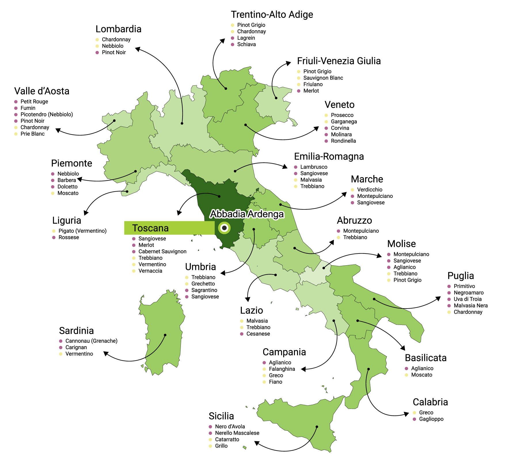 Mapa vinařství Abbadia Ardenga